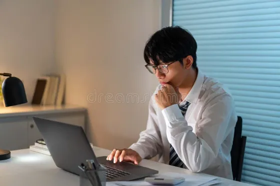 Exhausted office worker in Korea too tired to cook after work choosing a healthy meal delivery