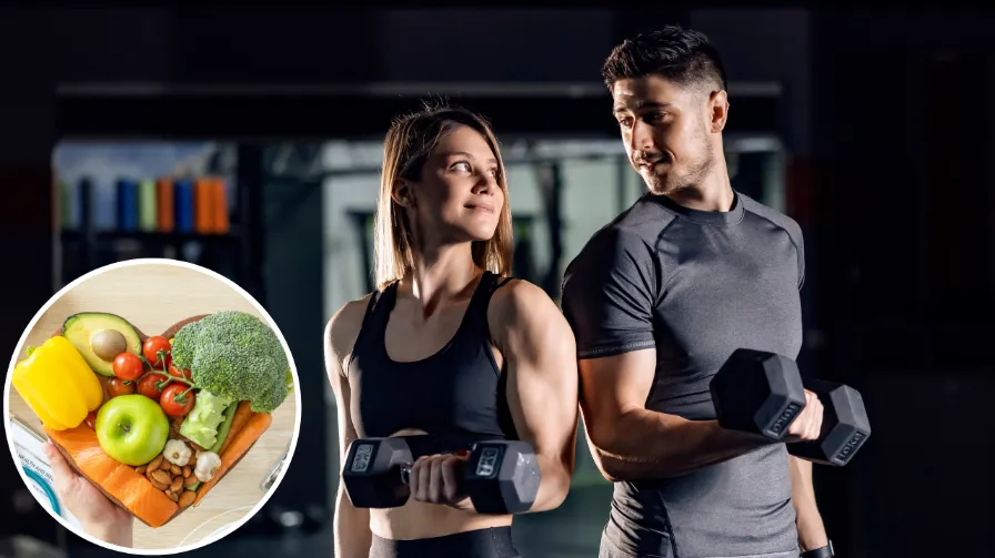 Couple comparing weight loss and high-protein meal delivery options